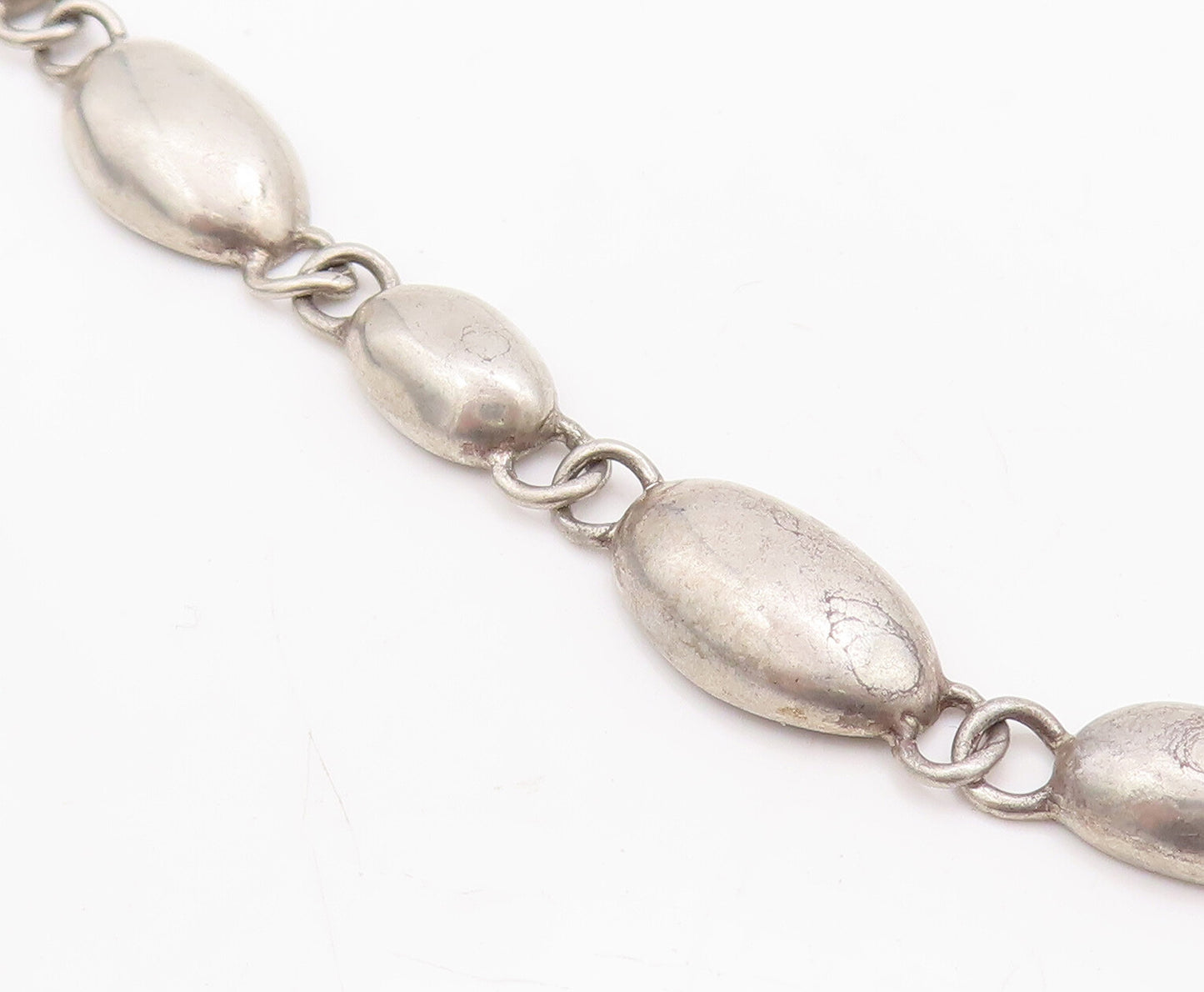 925 Sterling Silver Vintage Necklace Solid Oval Multi Shape Domed Linked  NE4291