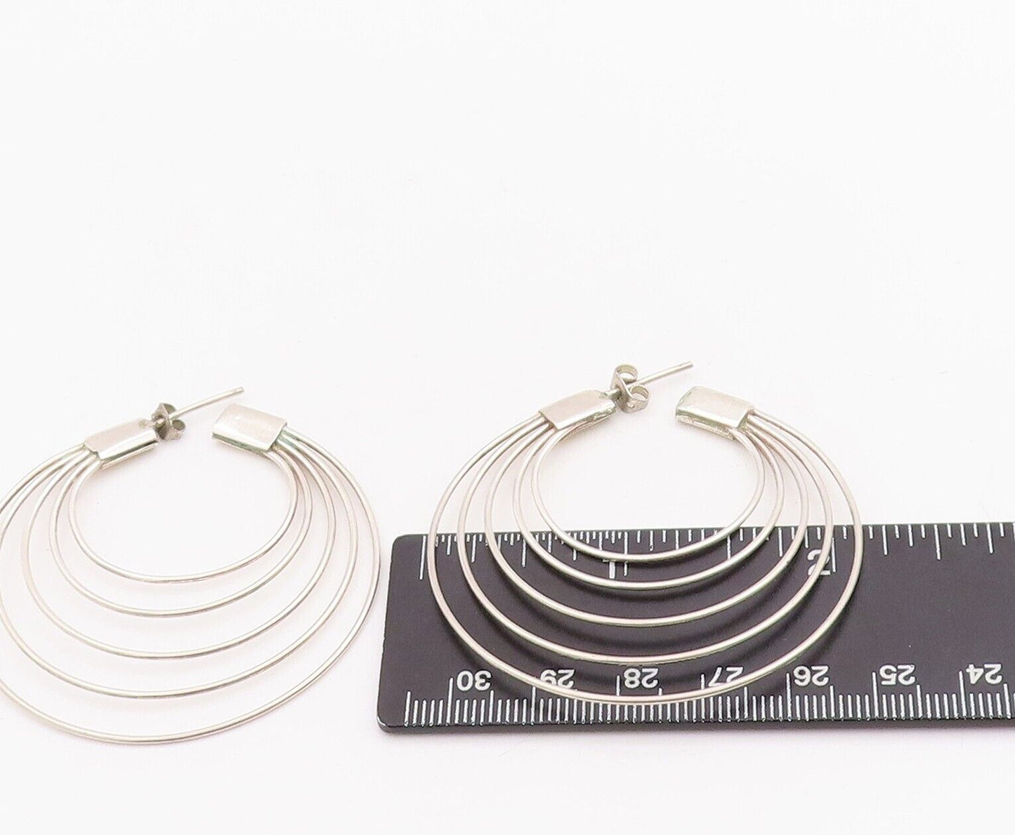 925 Sterling Silver Vintage Earrings Cutout Multi Rings Open Hoop  EG13085