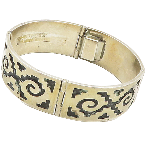 MEXICO 925 Sterling Silver  Vintage Oxidized Pattern Panel Bracelet  BT7299