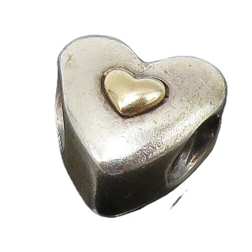 PANDORA 925 Silver & 14K GOLD  Vintage Two Tone Heart Slide Pendant  PT17862