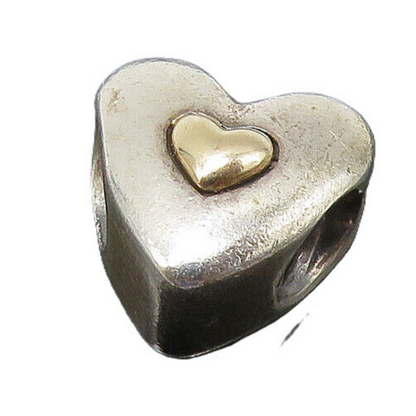 PANDORA 925 Silver & 14K GOLD  Vintage Two Tone Heart Slide Pendant  PT17862