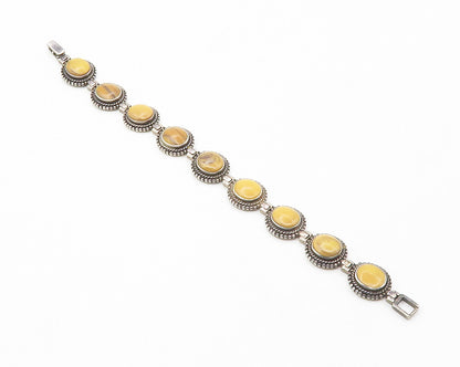 925 Sterling Silver  Vintage Jasper Round Hinge Link Chain Bracelet  BT5542