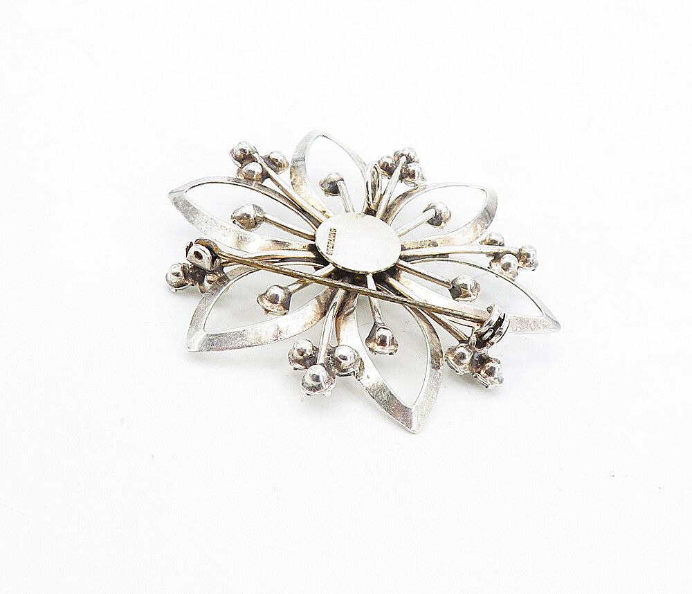 925 Sterling Silver  Vintage Shiny Topaz Open Flower Motif Brooch Pin  BP3008
