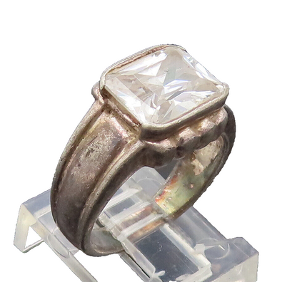925 Sterling Silver  Vintage CZ Beaded Raised Bordered Ring Sz 6.5  RG27310