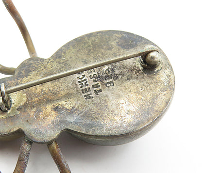 MEXICO 925 Silver  Vintage Antique Black Onyx Spotted Beetle Brooch Pin BP1403