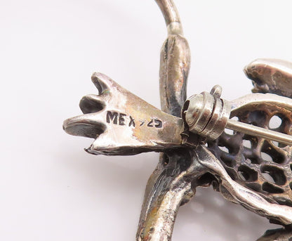 925 Sterling Silver Vintage Brooch Dark Tone Cutout Owl On Ring  BP11699