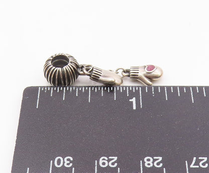925 Silver  Vintage Enamel Love Heart Pair Of Mittens Charm Pendant  PT21740