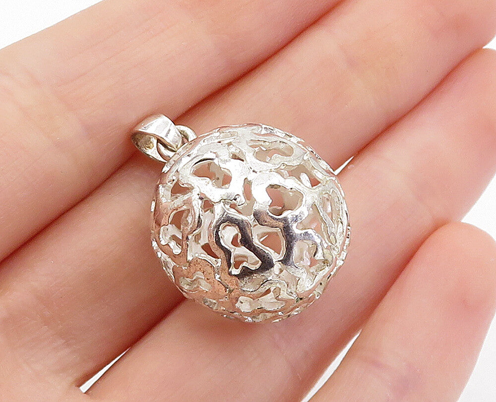 925 Sterling Silver  Vintage Shiny Cutout Design Sphere Drop Pendant  PT4766