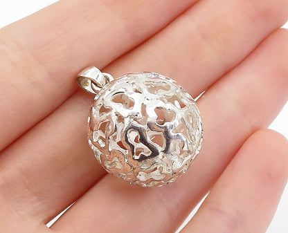 925 Sterling Silver  Vintage Shiny Cutout Design Sphere Drop Pendant  PT4766