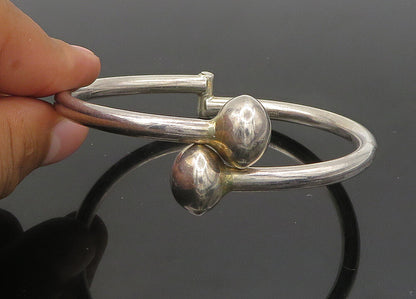 925 Sterling Silver  Vintage Hollow Round Ends Bypass Bangle Bracelet  BT8452