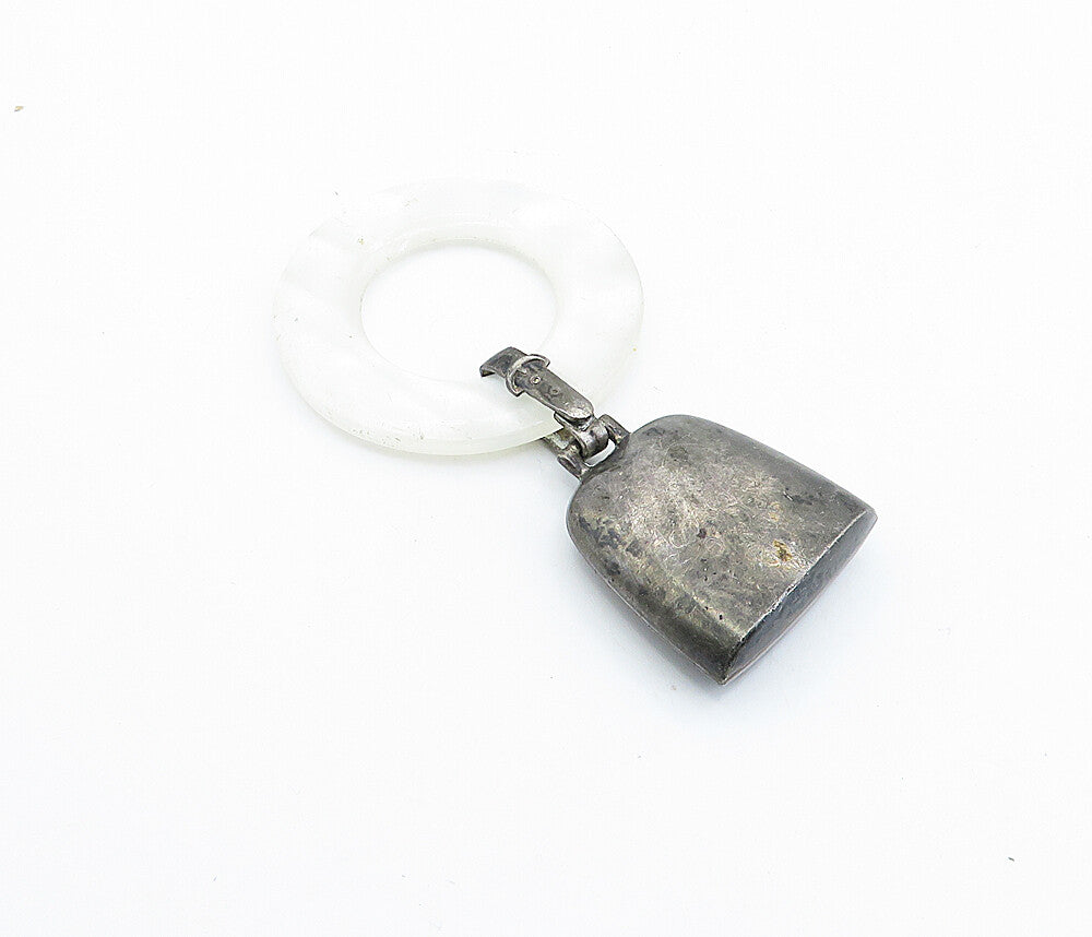 WEB 925 Sterling Silver  Vintage Mother Of Pearl Baby Rattle Pendant  PT3047