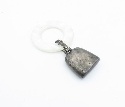 WEB 925 Sterling Silver  Vintage Mother Of Pearl Baby Rattle Pendant  PT3047