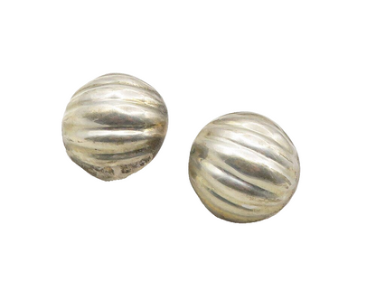 MEXICO 925 Sterling Silver  Vintage Round Fluted Dome Drop Earrings  EG5065