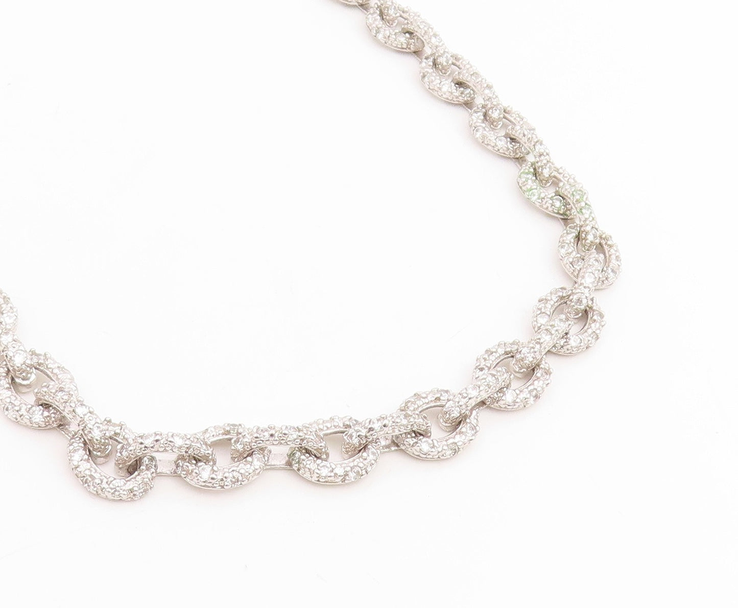 925 Sterling Silver Vintage Necklace Classic CZ interlocking Oval Chain  NE4801
