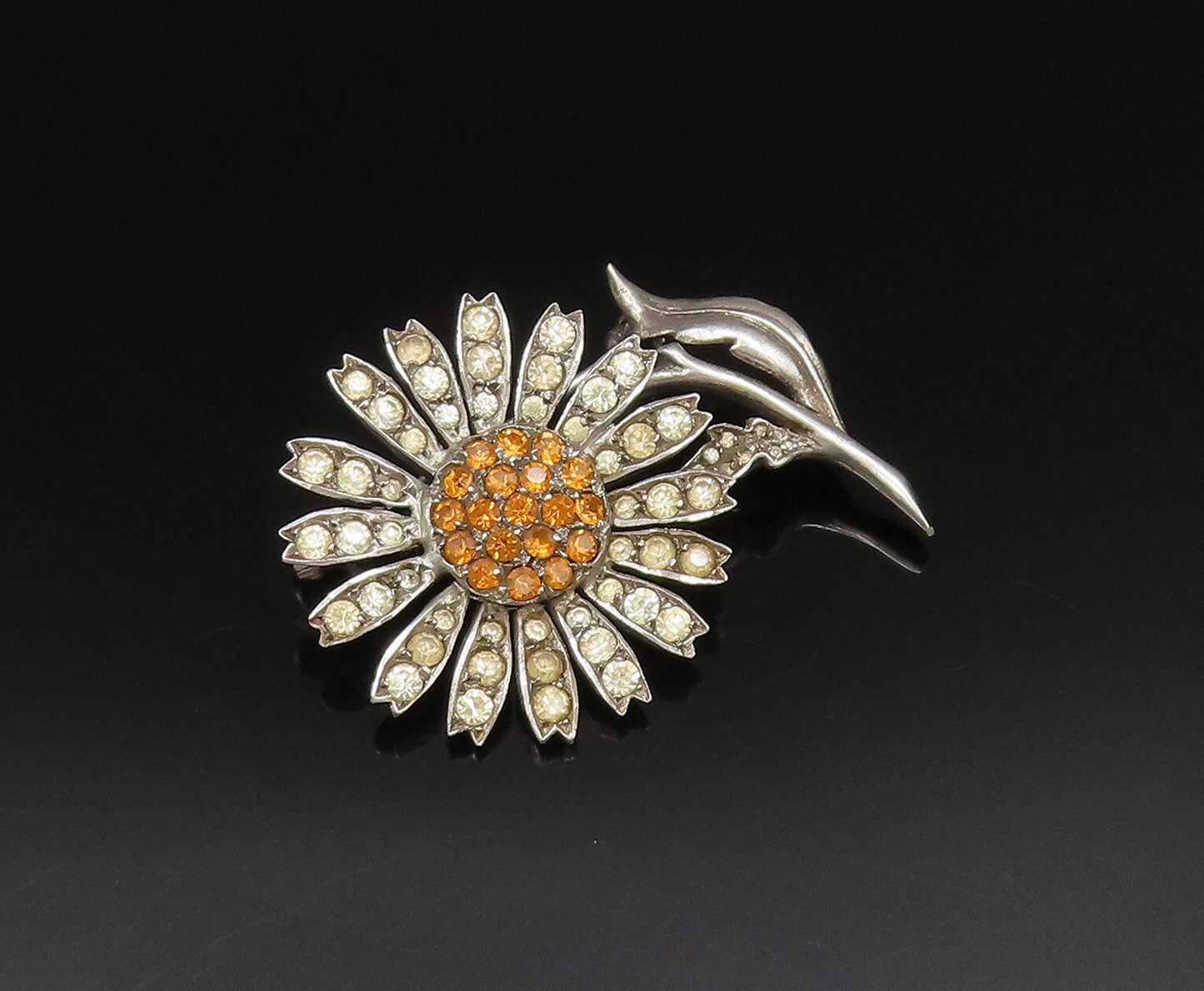GERMANY 925 Silver  Vintage Antique Citrine & Topaz Flower Brooch Pin  BP9740
