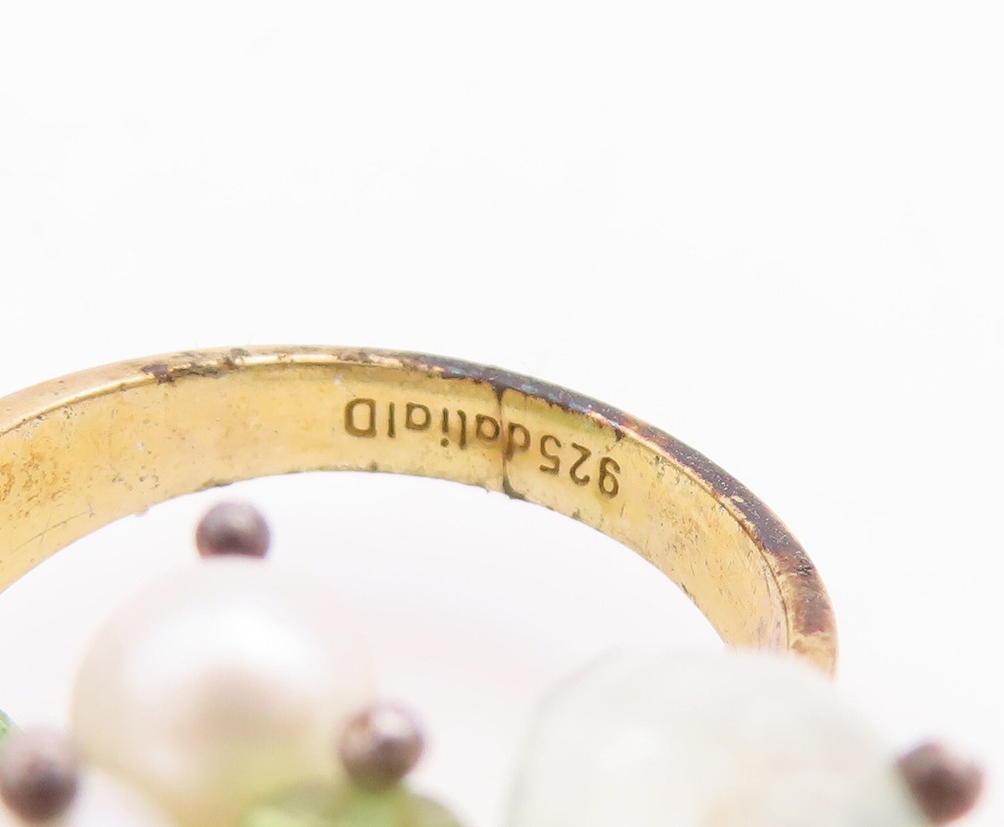 925 Sterling Silver Vintage Ring DALIA Gemstone & Pearls Beaded  Sz 6  RG28689