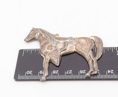 925 Sterling Silver Vintage Brooch Pin Etched Horse With Western Saddle  BP12379