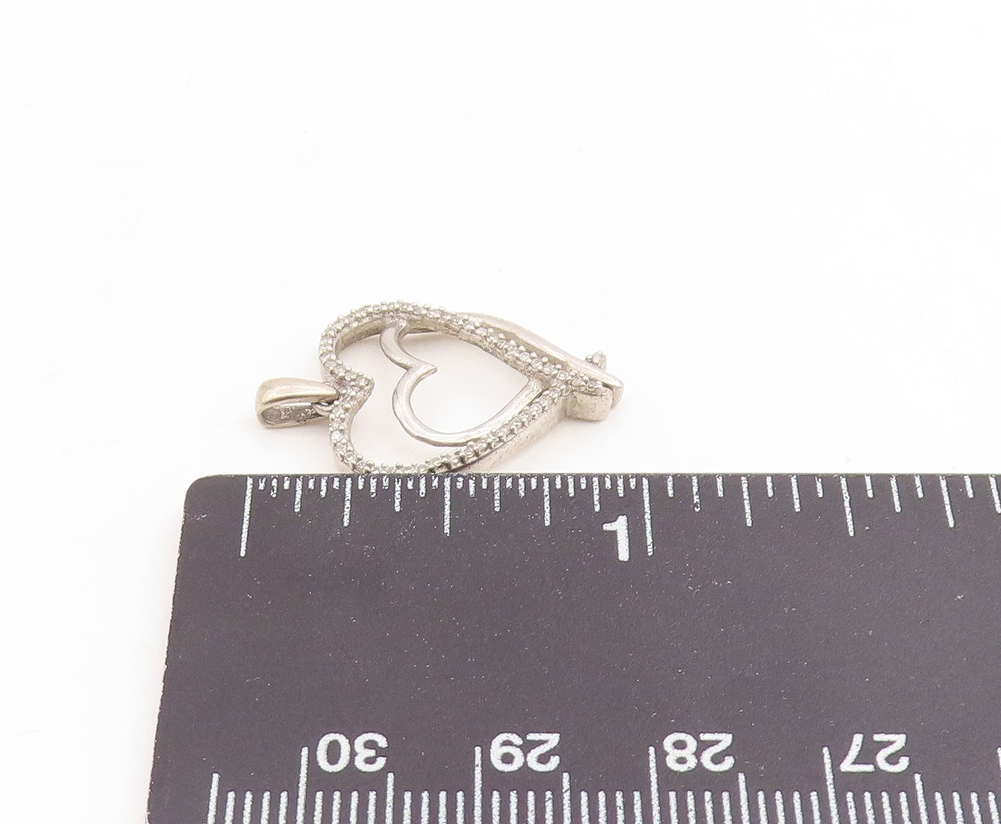 925 Sterling Silver Vintage Pendant Genuine Diamonds Double Love Heart  PT25906