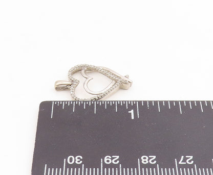 925 Sterling Silver Vintage Pendant Genuine Diamonds Double Love Heart  PT25906