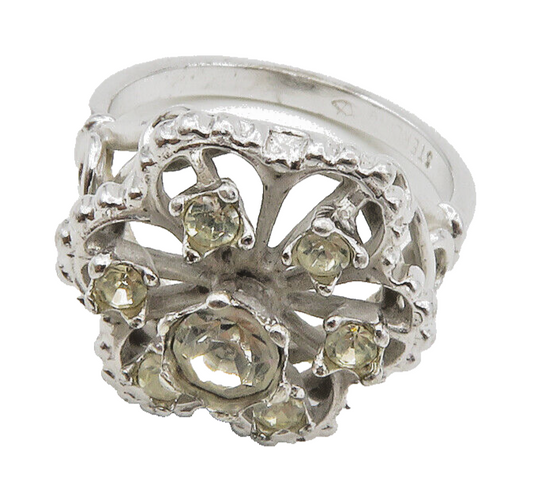 925 Sterling Silver  Cubic Zirconia Floral Swirl Cocktail Ring Sz 6  RG13967