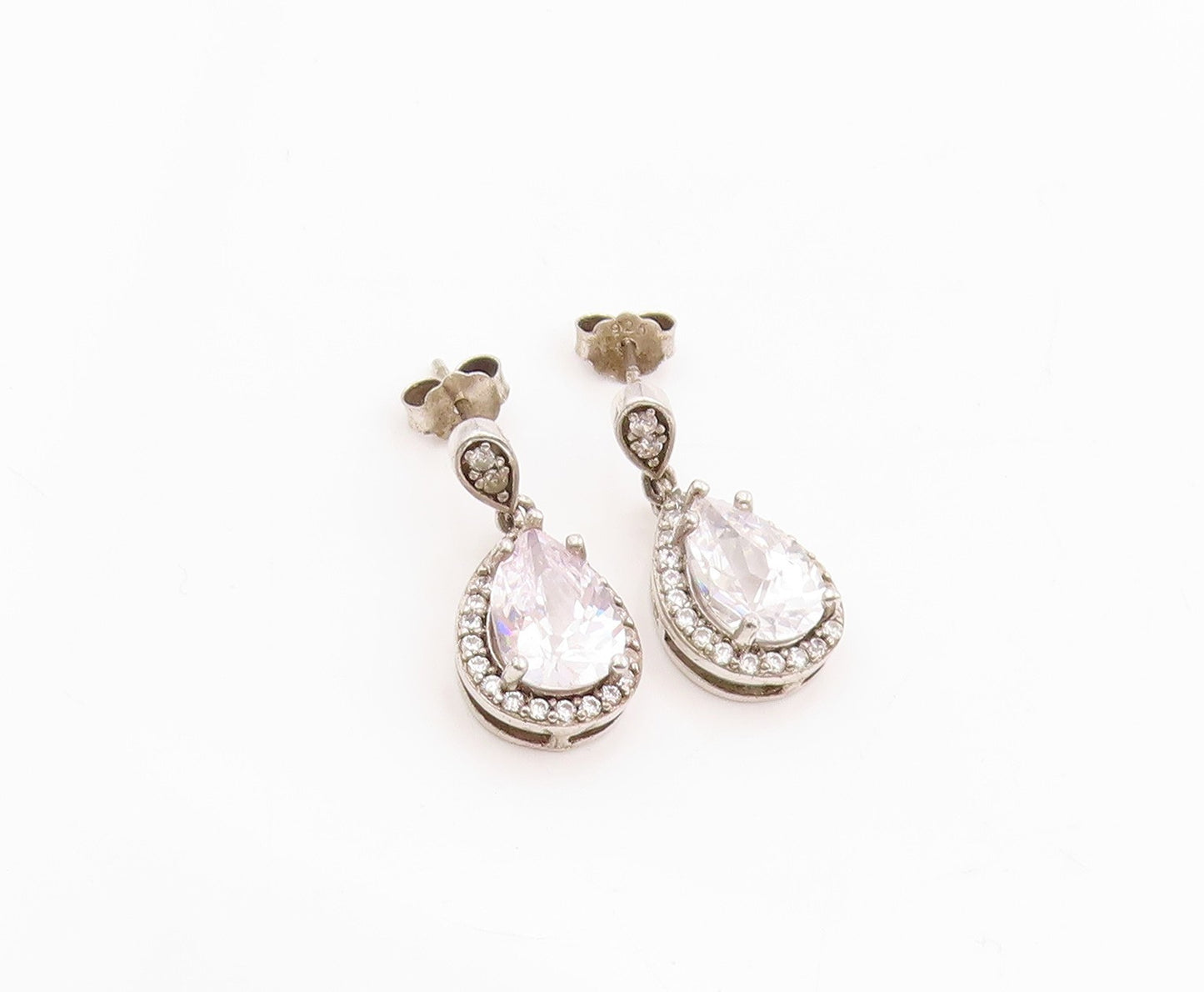 925 Sterling Silver Vintage Earrings Two Shape Sparkling CZ  Pear Drops  EG13707