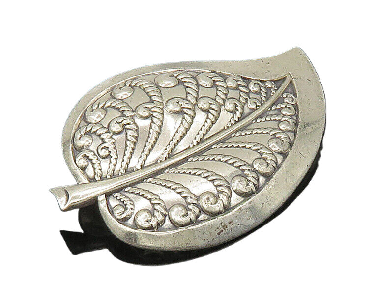 DANECRAFT 925 Sterling Silver  Vintage Swirly Floral Leaf Brooch Pin  BP6752