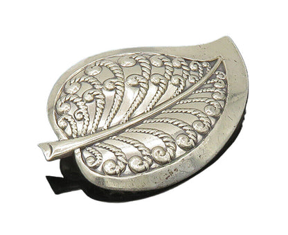 DANECRAFT 925 Sterling Silver  Vintage Swirly Floral Leaf Brooch Pin  BP6752