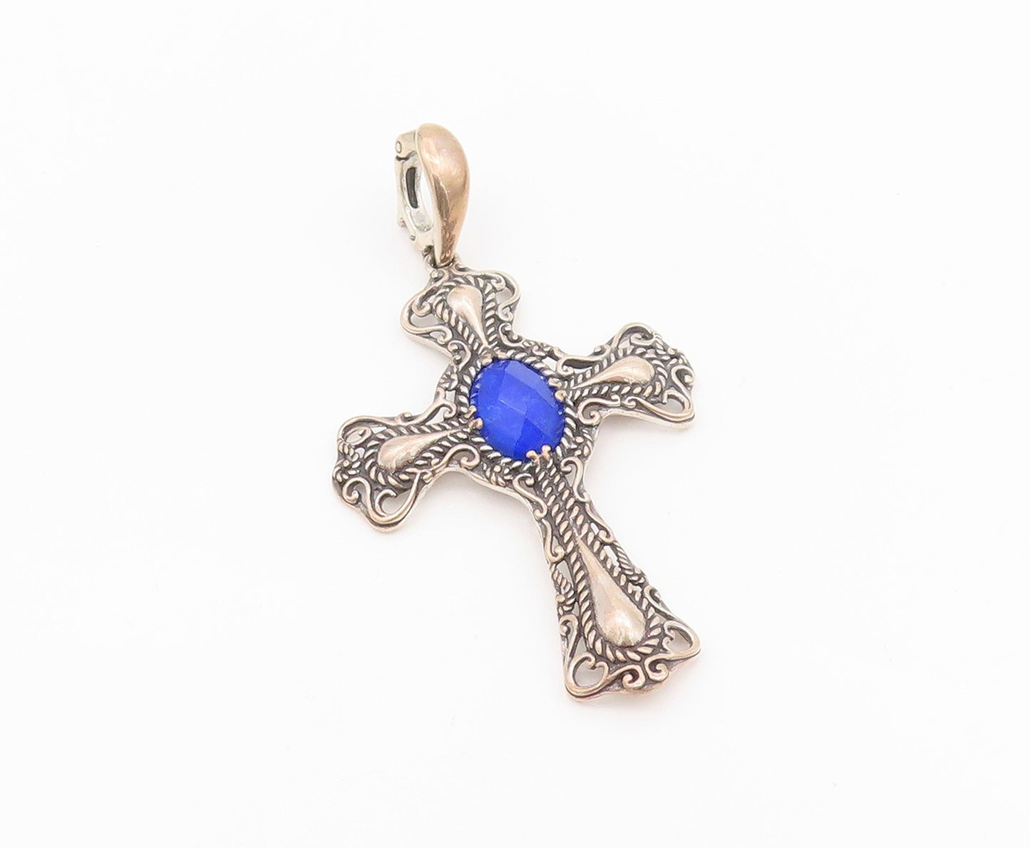 925 Sterling Silver Vintage Pendant CAROLYN POLLACK Oval Gemstone Cross  PT24299