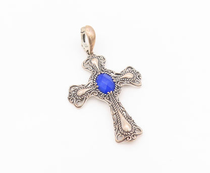 925 Sterling Silver Vintage Pendant CAROLYN POLLACK Oval Gemstone Cross  PT24299