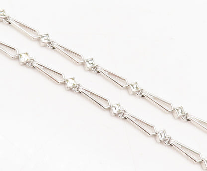 925 Sterling Silver  Vintage Swirly Rhinestone Musical Note Necklace  NE4076