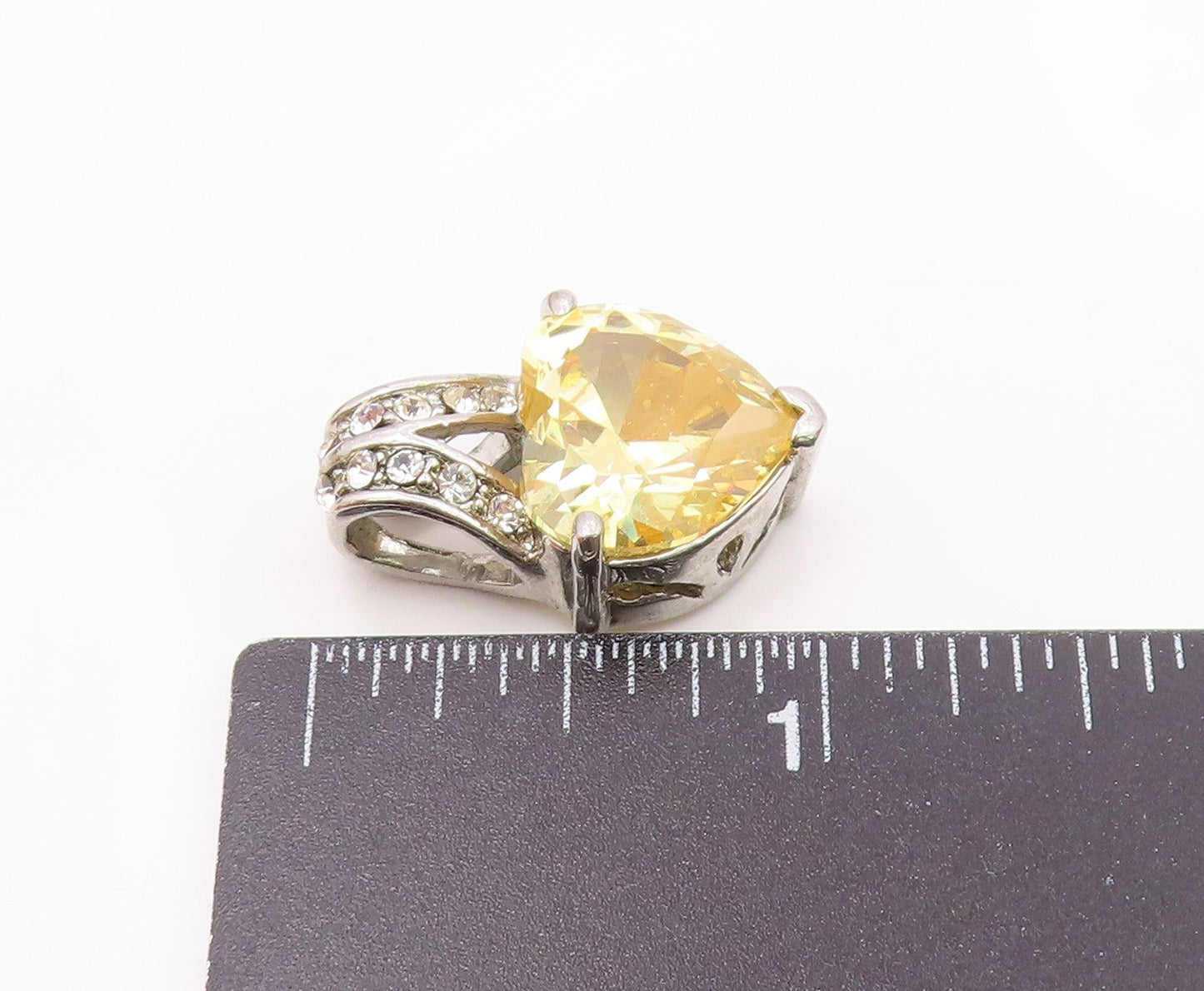 925 Sterling Silver  Vintage Yellow Cubic Zirconia Love Heart Pendant  PT16677
