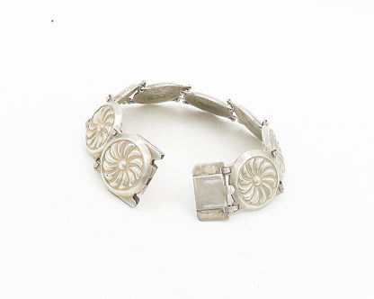 925 Sterling Silver  Vintage Spiral Round Floral Motif Chain Bracelet  BT7824