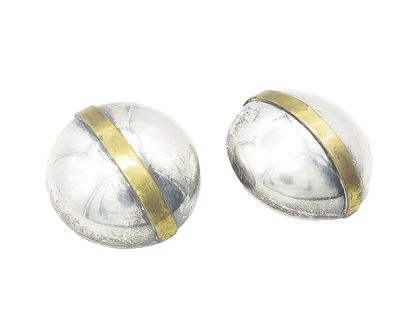 MEXICO 925 Sterling Silver  Vintage Two Tone Round Non Pierce Earrings  EG6170