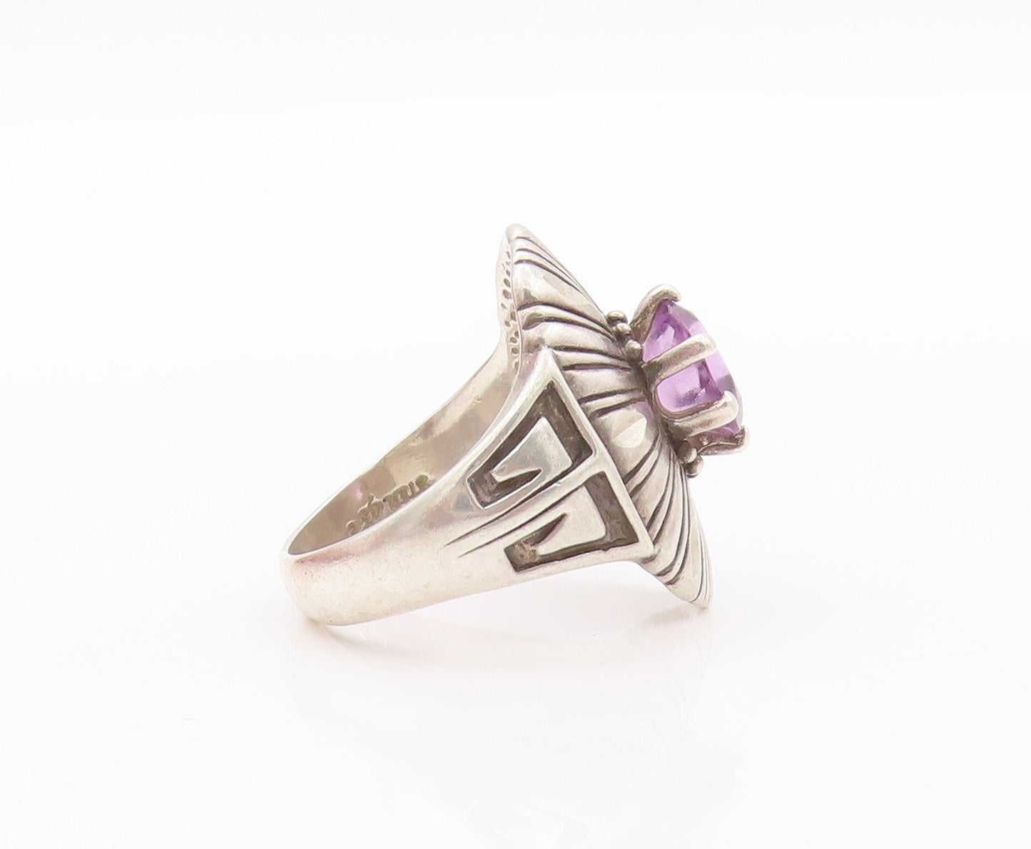 925 Sterling Silver Vintage Ring CAROLYN POLLACK Grooved Amethyst SZ 7.5 RG32214