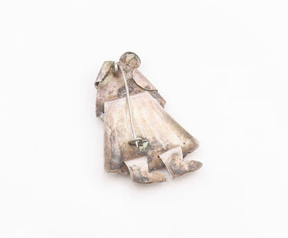 925 Sterling Silver Vintage Brooch Pin Peruvian Poncho Women Figurine   BP12168