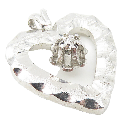 925 Sterling Silver  Petite Genuine Diamond Floral Love Heart Pendant  PT8846