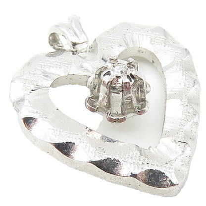 925 Sterling Silver  Petite Genuine Diamond Floral Love Heart Pendant  PT8846