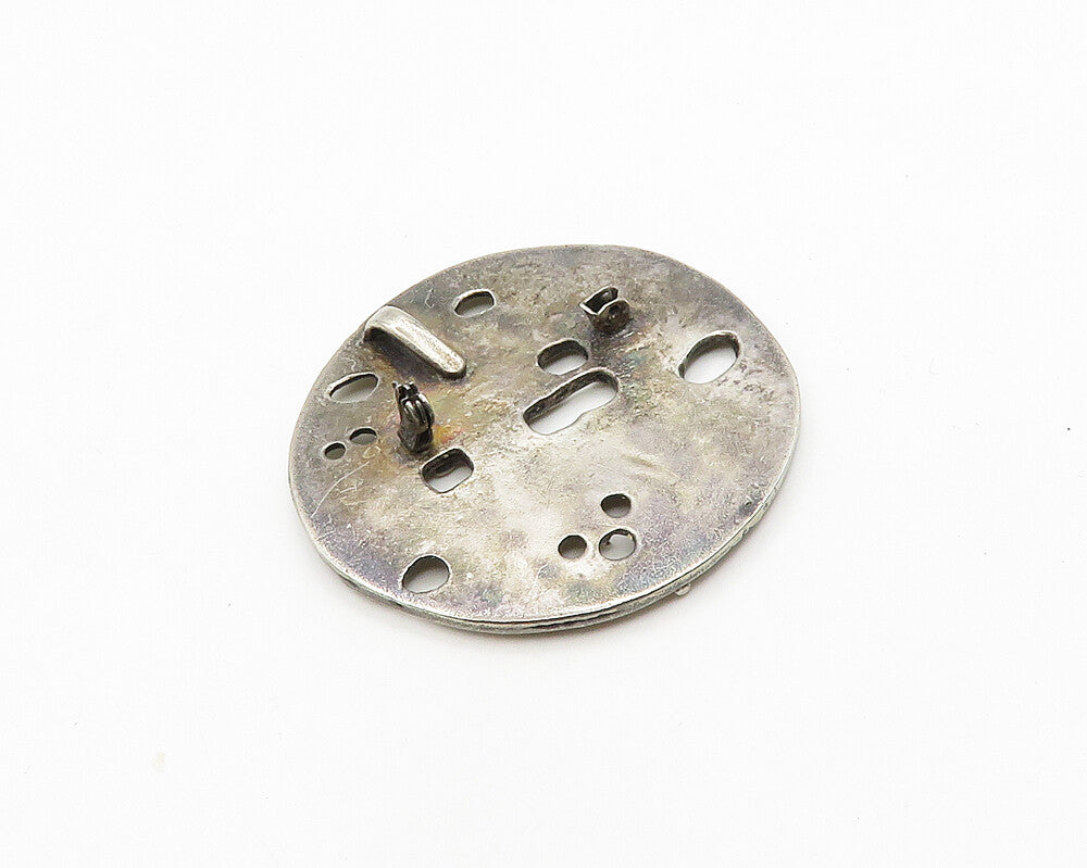 925 Sterling Silver  Vintage Modernist Sculpted Round Brooch Pin  BP7670