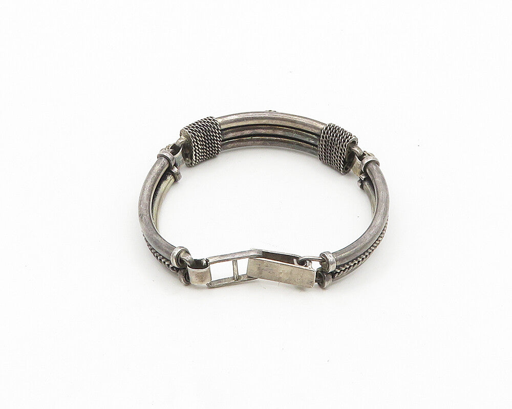BALI 925 Silver  Vintage Dark Tone Wheat Detail Bar Chain Bracelet  BT7505