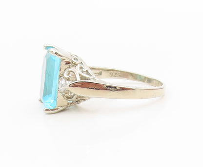 925 Sterling Silver Vintage Ring Elegant Aquamarine & CZ Band  Sz 10.5  RG35551