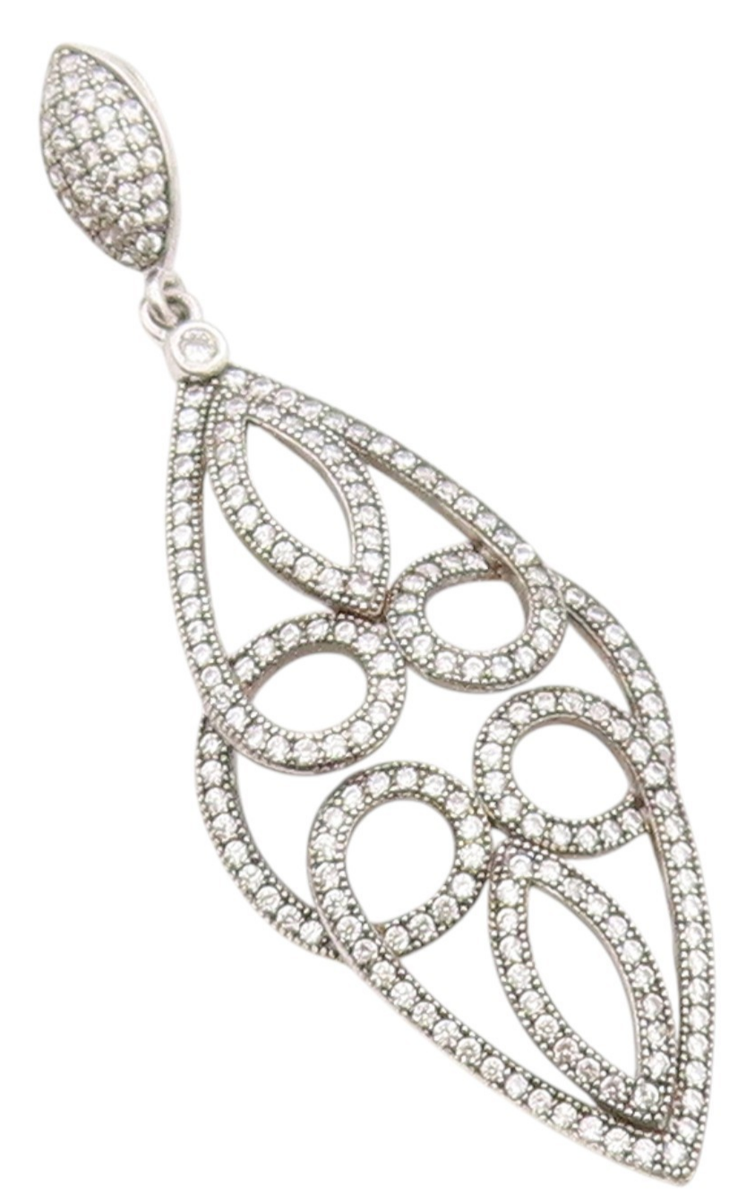 925 Sterling Silver Vintage Pendant Glamorous CZ Chandelier Cut Out  PT24966