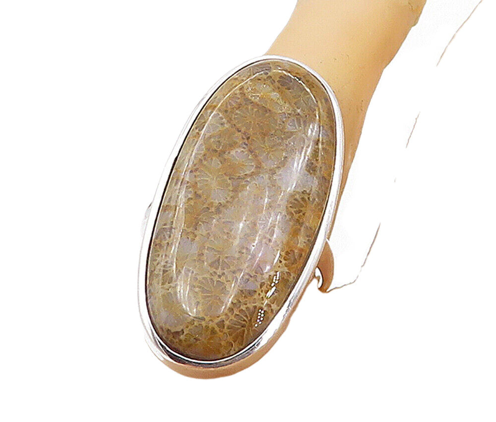 925 Sterling Silver  Brown Jasper Shiny Oblong Cocktail Ring Sz 10.5  RG8420