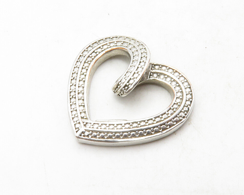 925 Sterling Silver  Shiny Genuine Diamond Open Love Heart Pendant  PT10442