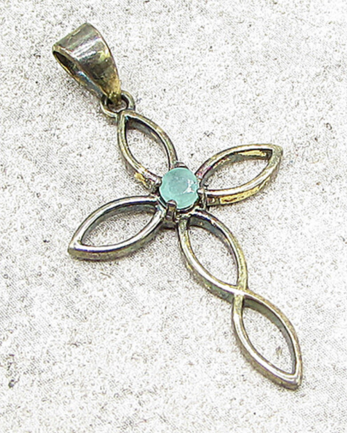 Gold Over 925 Sterling Silver Emerald Religious Cross Drop Pendant PT1156