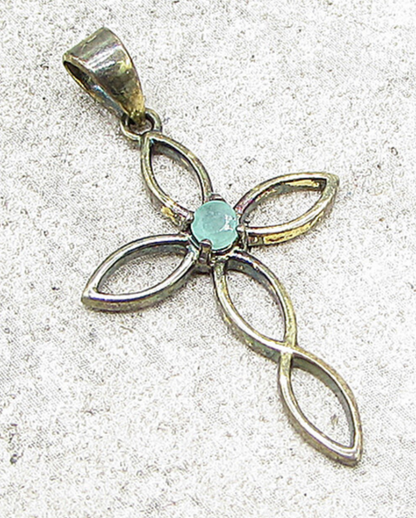 Gold Over 925 Sterling Silver Emerald Religious Cross Drop Pendant PT1156