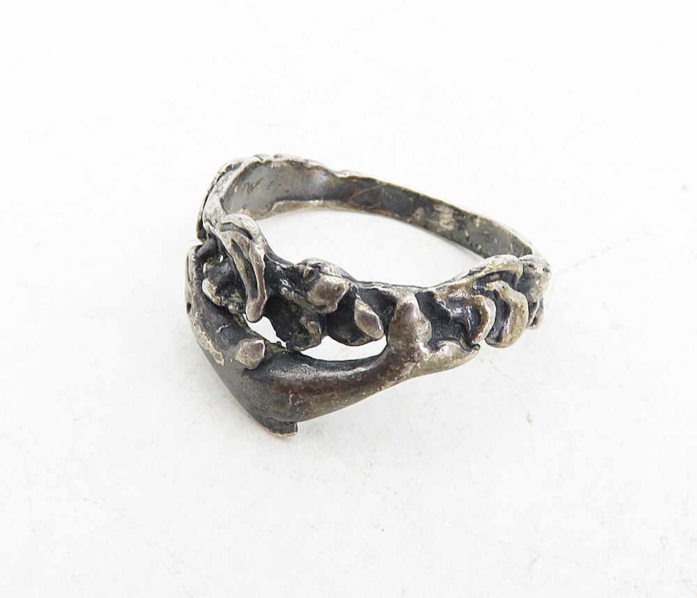 925 Sterling Silver  Vintage Oxidized Leaping Dolphin Band Ring Sz 6.5  RG8671