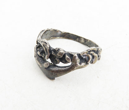 925 Sterling Silver  Vintage Oxidized Leaping Dolphin Band Ring Sz 6.5  RG8671
