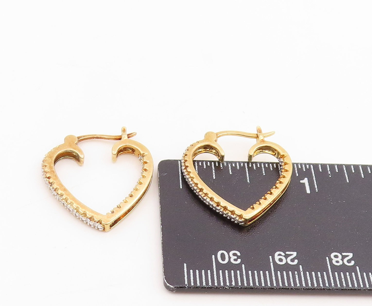 925 Sterling Silver Vintage Earrings Gold Plated CZ Love Heart Hoops  EG14095