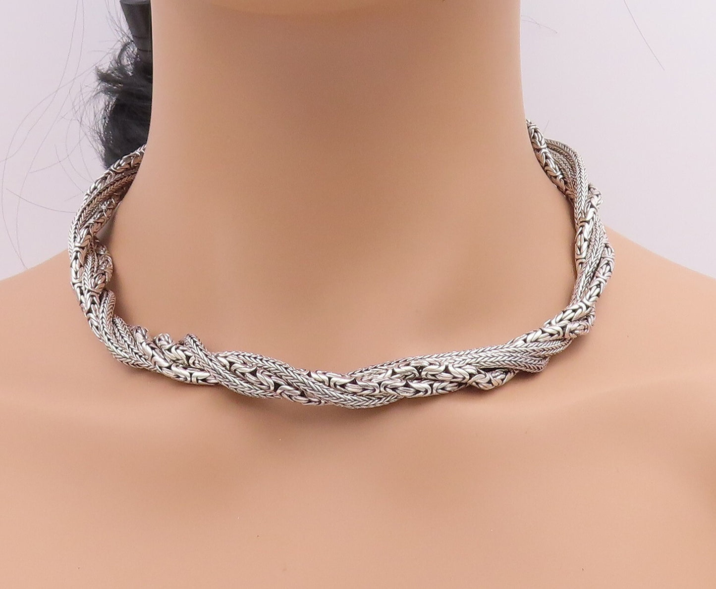 925 Sterling Silver Vintage Necklace BALI Dark Tone Designer Chains Twist NE4444