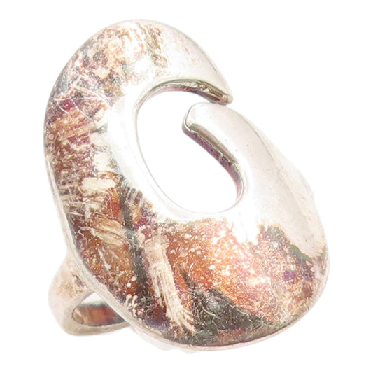 925 Sterling Silver Vintage Ring Modernist Abstract Swirl Band  Sz 8.5  RG36121